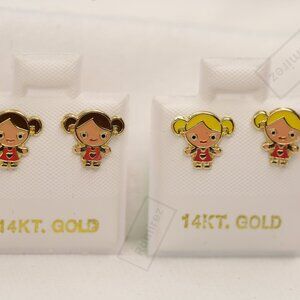 Enamel Girl Stud Earrings For Kids In Solid 14K Gold • Jewelry For Girls.